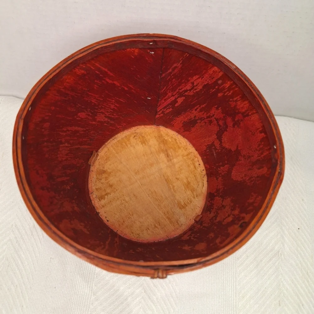 Fruit-Themed Decorative Wooden Basket w Brass Accent.